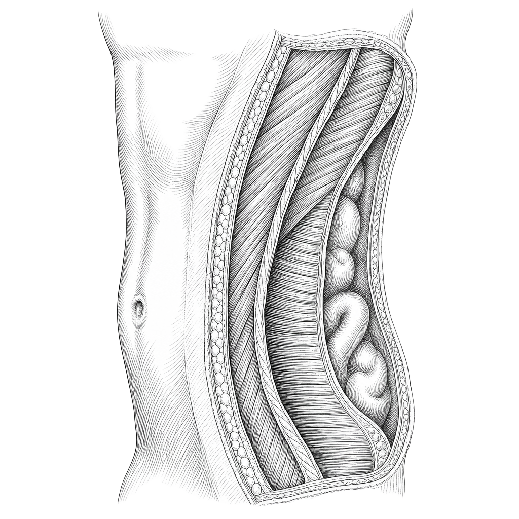 Ilustração anatômica da parede abdominal