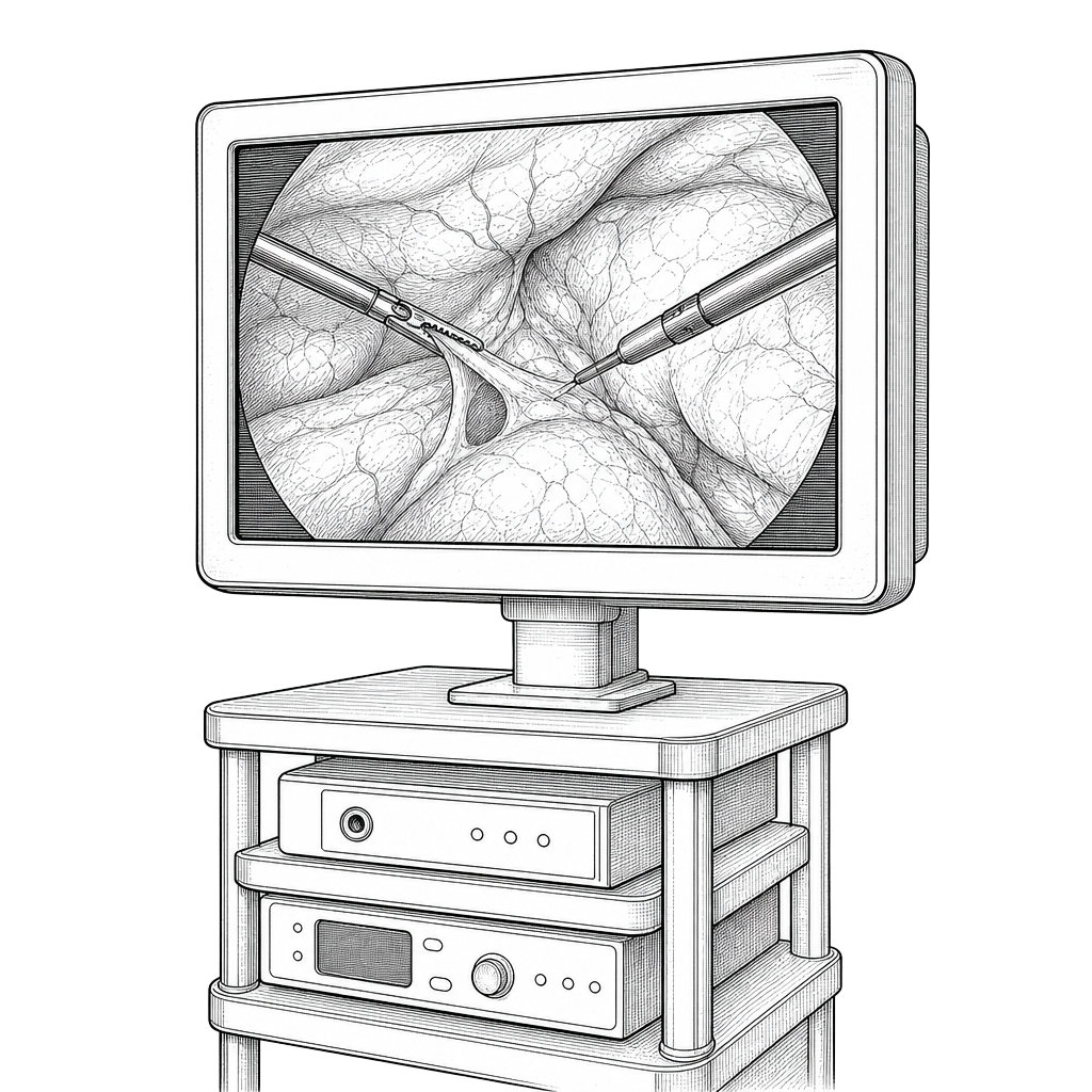 Ilustração de monitor cirúrgico de videolaparoscopia